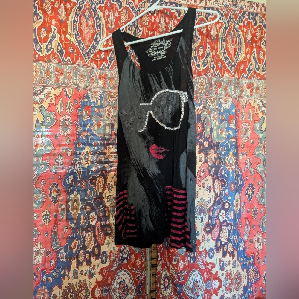Black And Bling Virgin Only Long Line Tank/Mini/Swim Cover Summer Staple Top Nwt